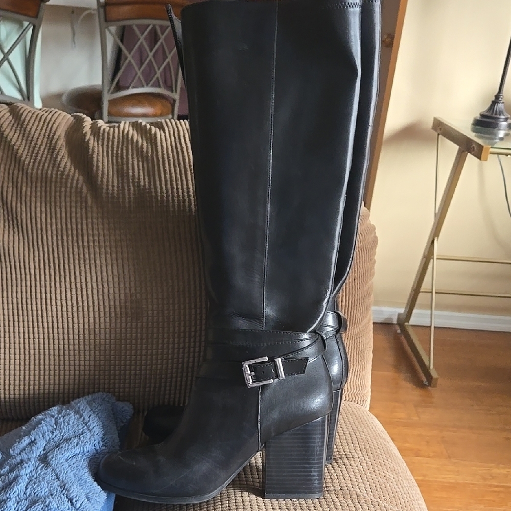 Black Leather Knee-High Boots
